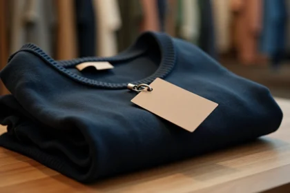 Antivol à encre fixé sur le col d'un pull dans un magasin de vêtements