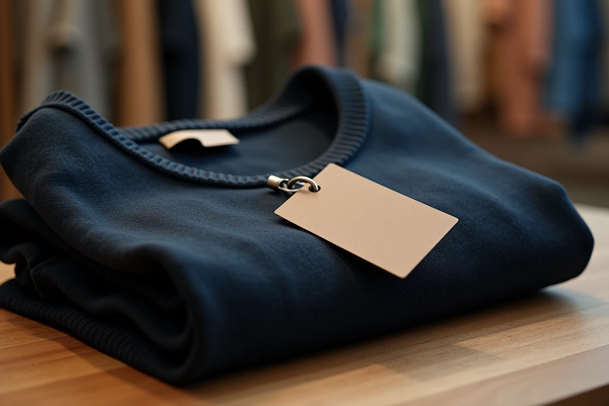 Antivol à encre fixé sur le col d'un pull dans un magasin de vêtements