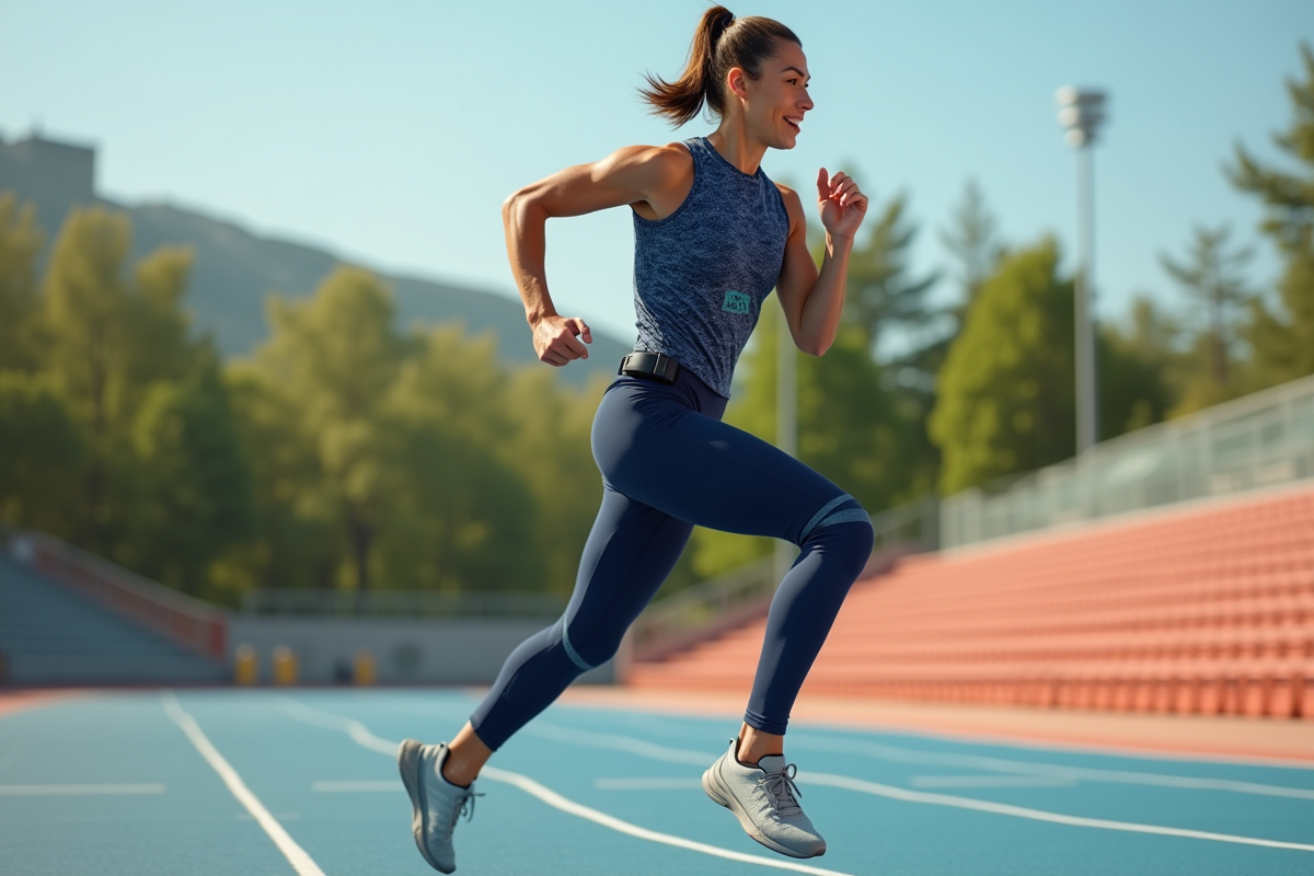 Athlète portant un vêtement sportif hightech avec capteurs en extérieur