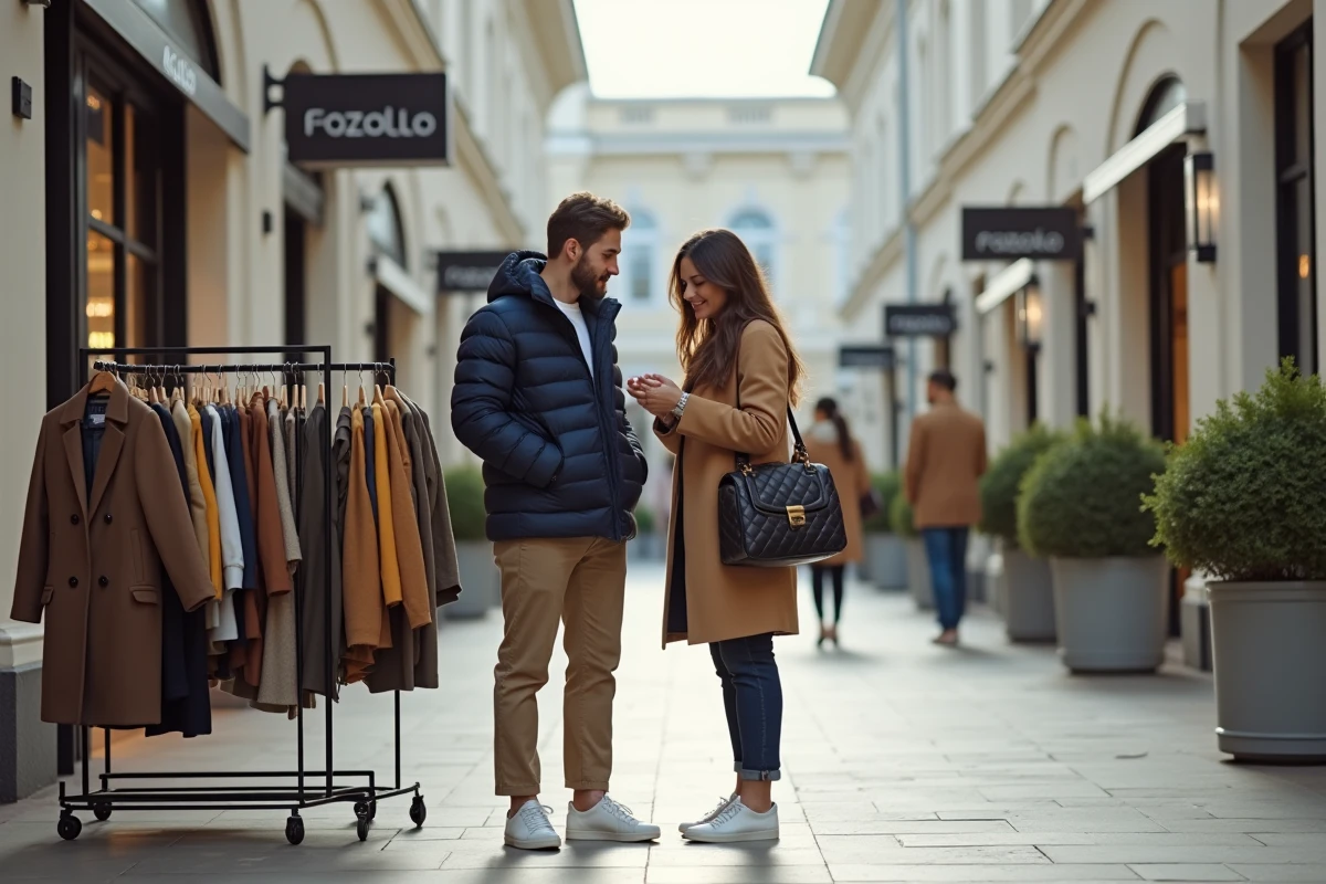 Couple en train de choisir des vêtements dans les boutiques outlet du Village des Marques Miramas