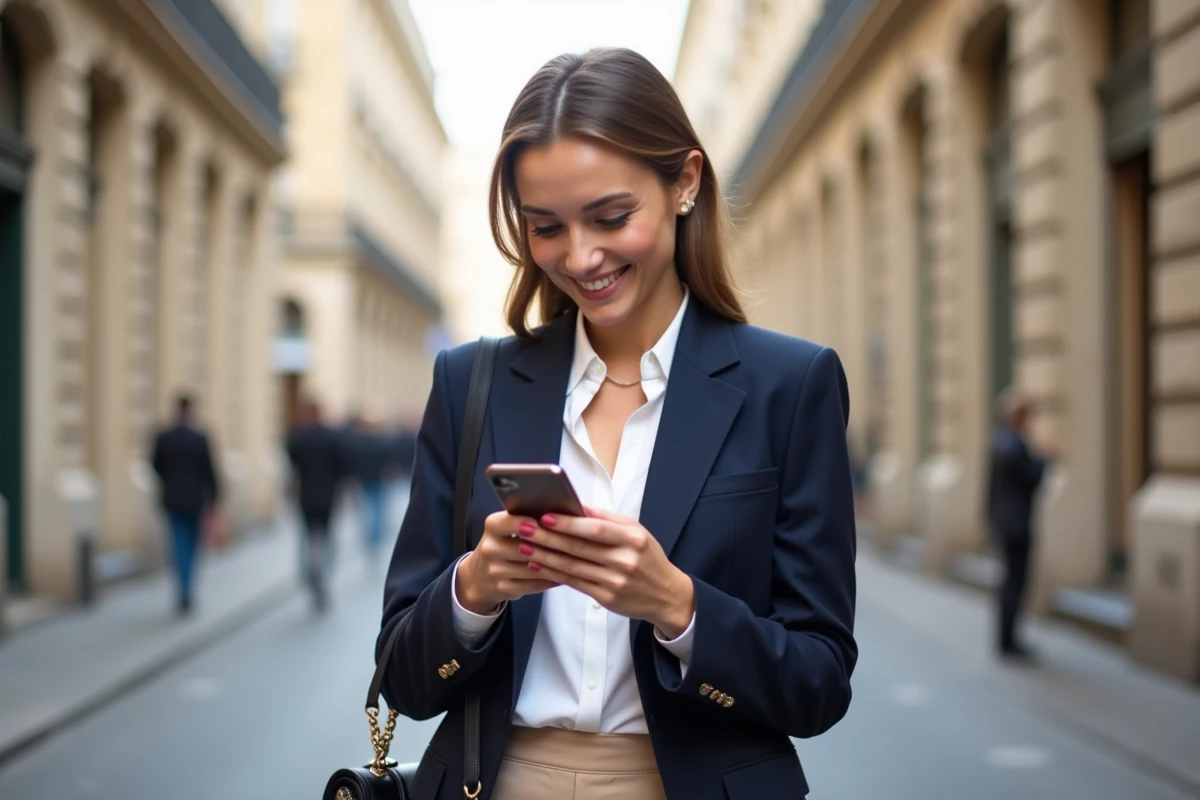 Femme élégante en blazer à Paris dans la rue