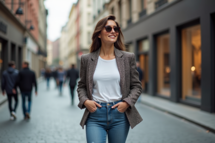 Femme élégante dans la rue urbaine moderne