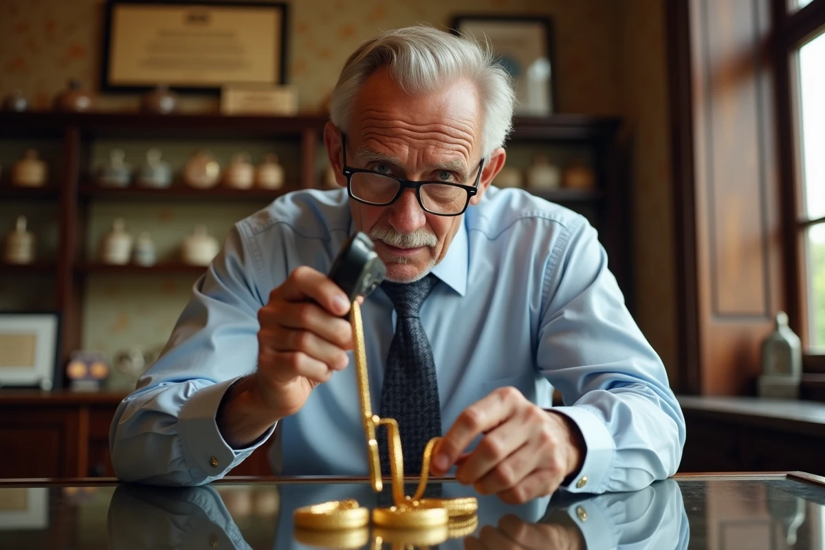 Homme compare deux bracelets en or dans une bijouterie