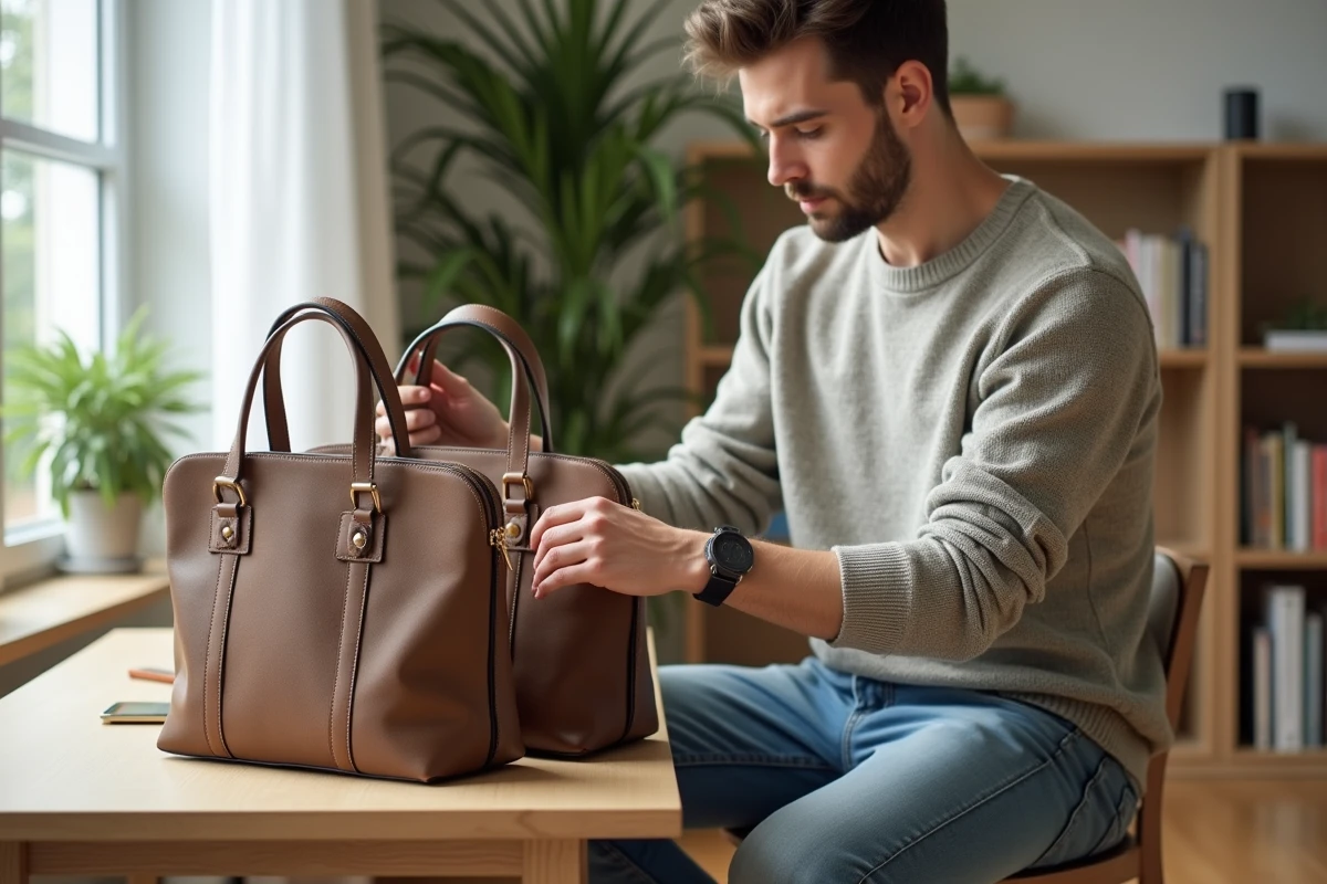 Jeune homme compare deux sacs à la maison