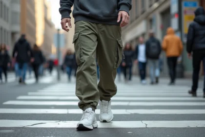 Jeune homme en streetwear urbain marche dans la ville