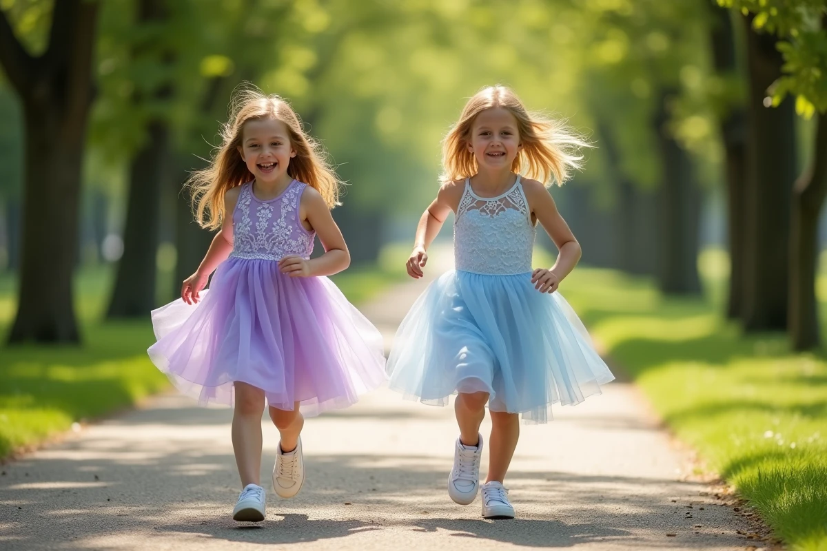 Deux filles jouant à chat dans un parc en été