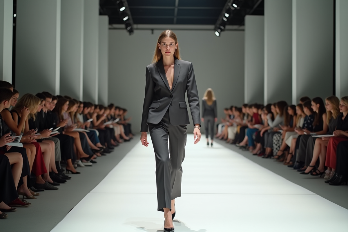 Mannequin féminin marchant sur le podium lors d