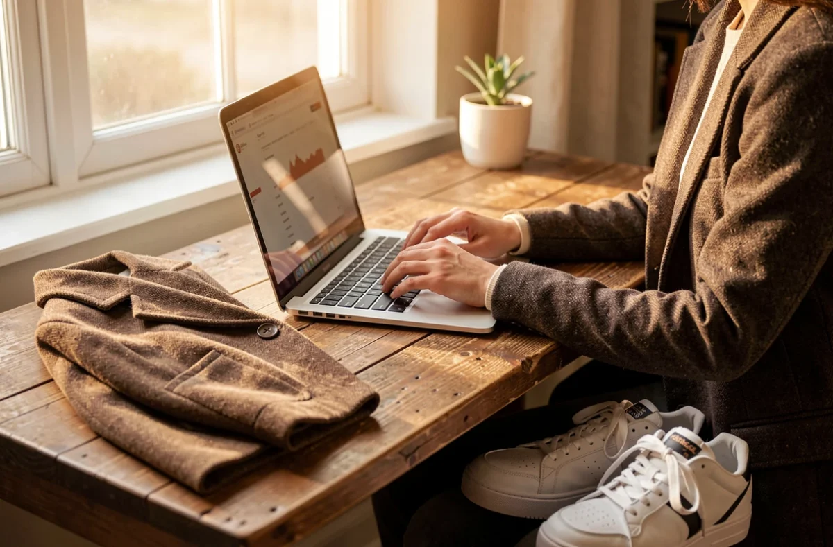 Personne parcourant une boutique de mode en ligne sur ordinateur