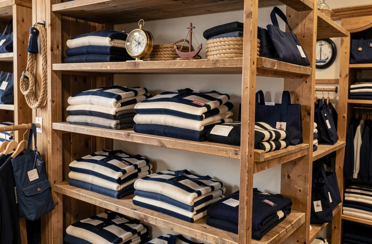 Pull marinière rayé Saint James et mailles marines exposés dans la boutique à Chartres